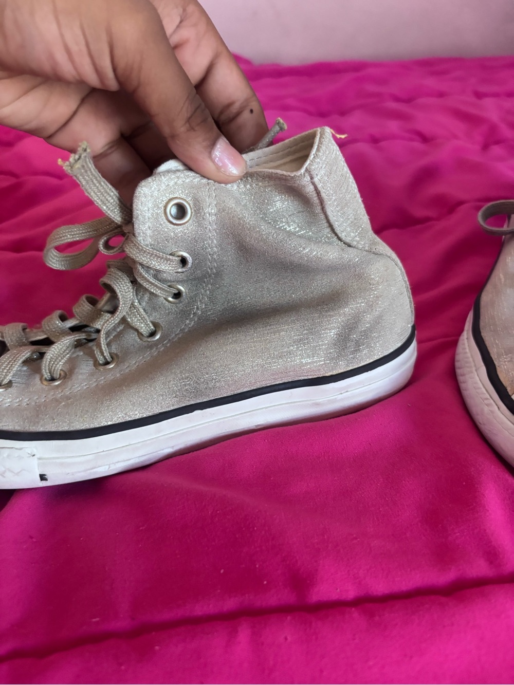 Kids High-Top Sneakers in Shimmery Cream